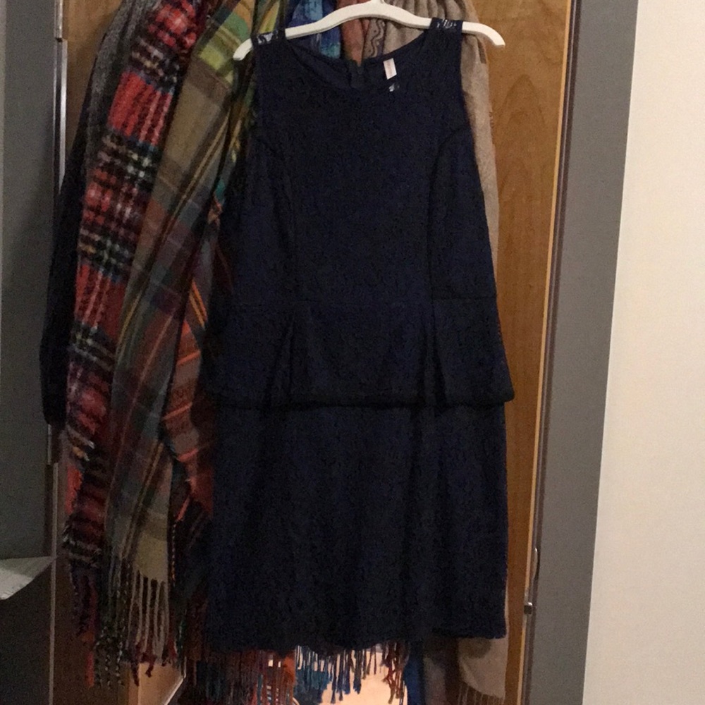 Xhilaration Navy Blue Mini Peplum Lace Dress